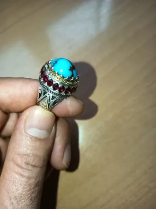 Anillo Plata Turquesa Azul y Granates original