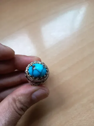 Anillo Plata Turquesa Azul y Granates original