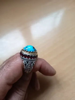 Anillo Plata Turquesa Azul y Granates original