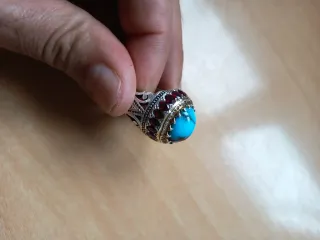 Anillo Plata Turquesa Azul y Granates original