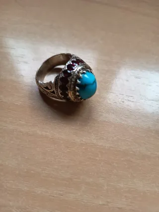 Anillo Plata Turquesa Azul y Granates original