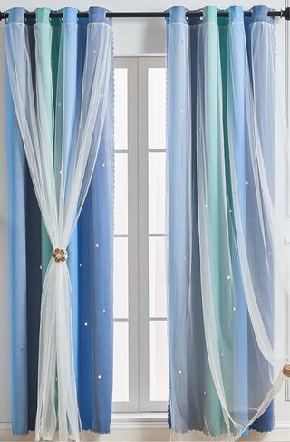 Cortina 135x180 cm blu opaca con stelle