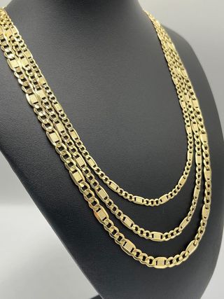 CADENA FIGARO LABRADA 3x1. Hueca. Oro 18k.