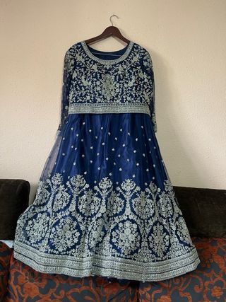 Vestido Hindú Sari Azul Plateado