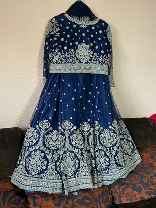 Vestido Hindú Sari Azul Plateado
