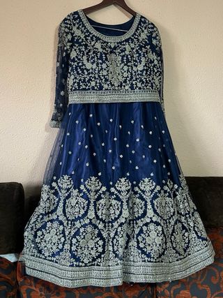 Vestido Hindú Sari Azul Plateado