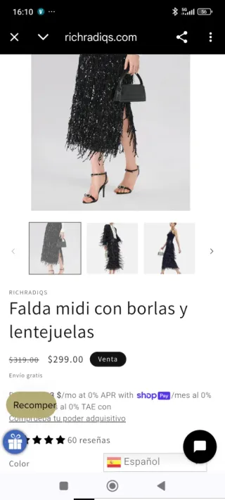 Falda Rochas lentejuelas negra Talla M