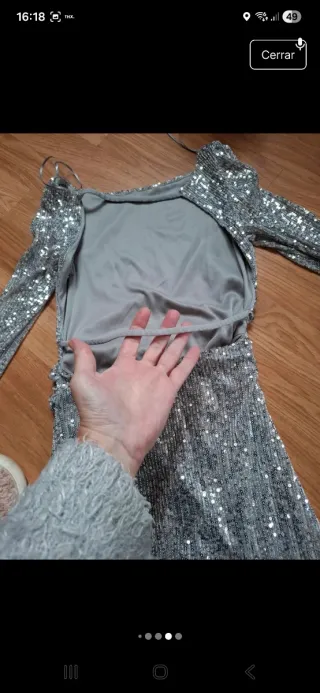 Vestido de fiesta plateado lentejuelas