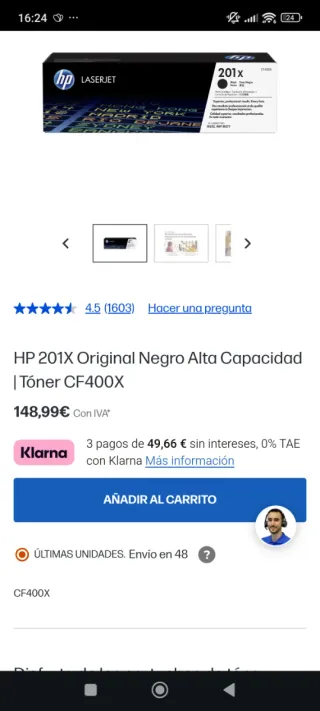 Cartucho HP 201X Negro CF400X