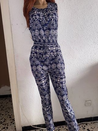 Mono largo azul y blanco estampado talla XL / XXL