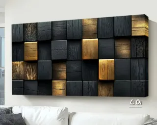 Stampa su tela effetto legno nero e oro