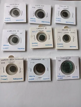 Lote 9 monedas antiguas cobre