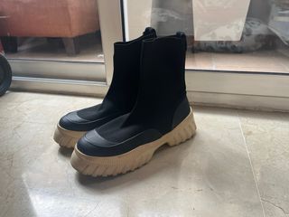 Botas calcetín plataforma beige y negro