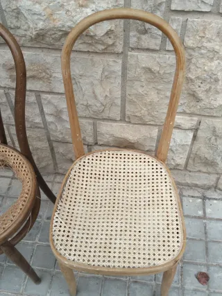Due sedie in stile Thonet in legno e rattan