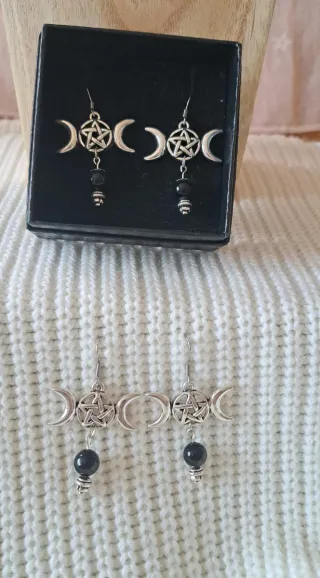 Pendientes Triple Luna y obsidiana