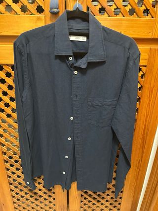 Camisa Lino Azul Marino Mango Talla M