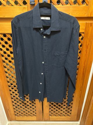 Camisa Lino Azul Marino Mango Talla M