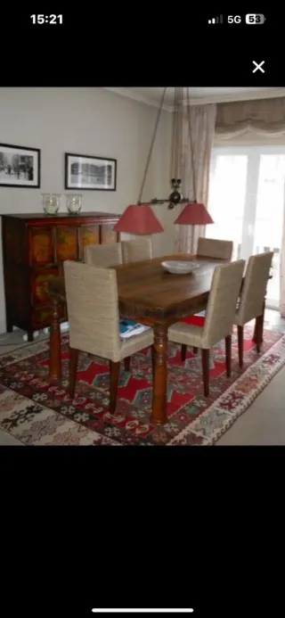 Mesa comedor y 6 sillas madera tallada Indonesia.