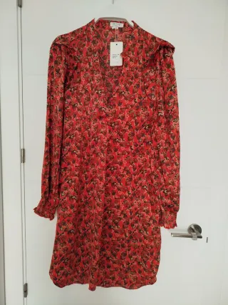 Vestido Rixo satinado estampado floral coral