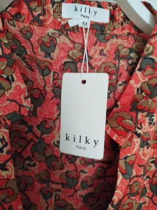 Vestido Rixo satinado estampado floral coral