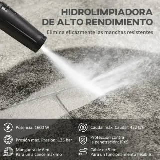 Hidrolimpiadora 1600W 432 L/h Bomba Aluminio