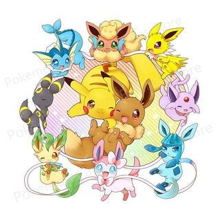 Camiseta Pokémon Pikachu Eevee chibi- Unisex