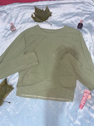 Top verde manga larga