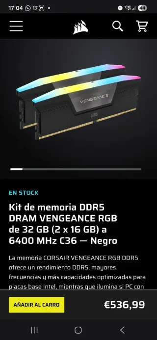 Corsair Vengeance DDR5 32GB 6400MHz RGB