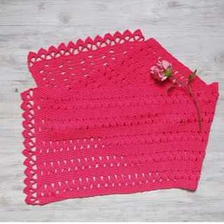 Chal tejido a mano a ganchillo color rojo