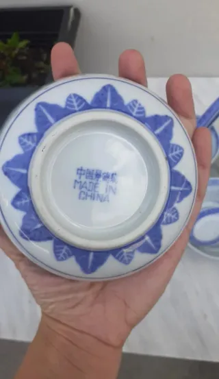 Juego cuencos cerámica azul y blanco