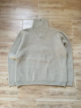 Maglione collo alto zip uomo beige