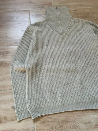 Maglione collo alto zip uomo beige