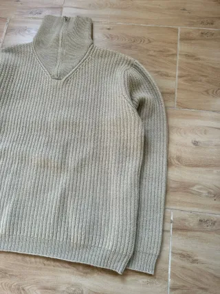 Maglione collo alto zip uomo beige