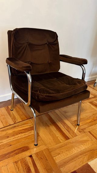 Sillón Vintage Marrón Terciopelo y Metal