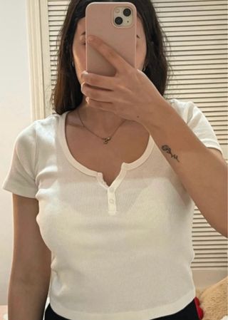 Camiseta Top Blanca Cuello V Botones XS Primark