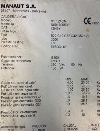 REPUESTOS DE CALDERA MANAUT MURA M97 24 CM