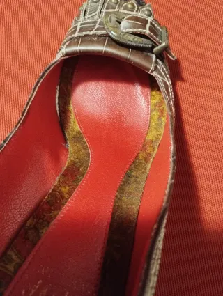 Décolleté pizzo nero e cuoio n.36