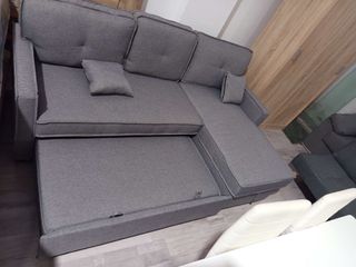 Sofá cama beige y blanco