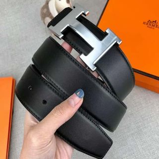 Cinturón Hermes Negro Hebilla H Plata