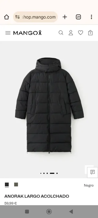 Anorak, abrigo, plumífero Largo. Mango Talla M