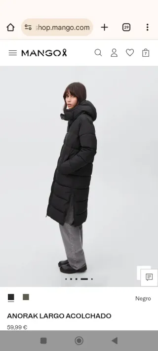 Anorak, abrigo, plumífero Largo. Mango Talla M