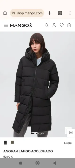 Anorak, abrigo, plumífero Largo. Mango Talla M
