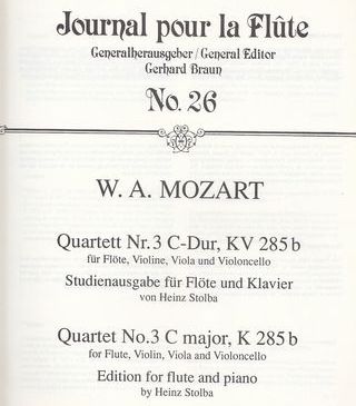 Mozart. Concierto flauta No 3 en Do mayor. KV 285b