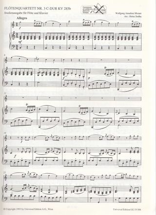 Mozart. Concierto flauta No 3 en Do mayor. KV 285b