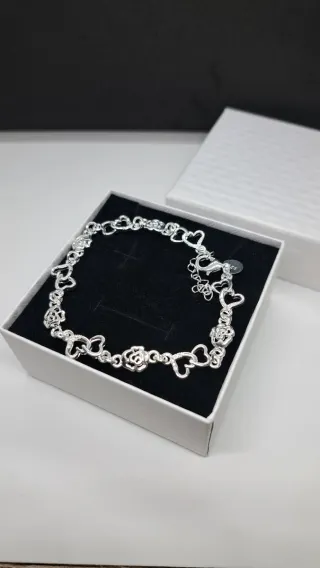 Pulsera Corazones y Rosas Plata 925