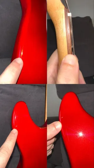 Guitarra eléctrica rojo brillante.