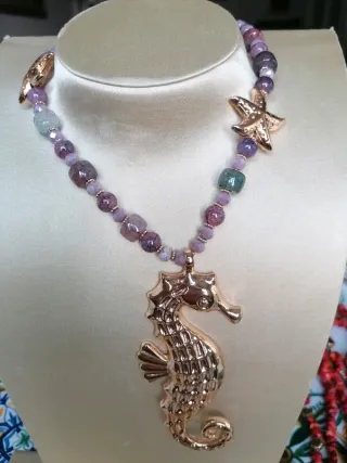 Collana pietre vere oro e viola