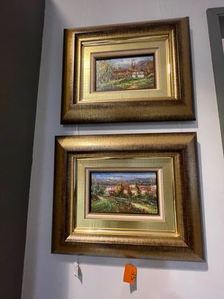 2 Quadri ad Olio Paesaggio con Cornice Dorata