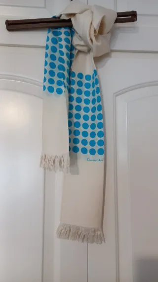 Pañuelo/bufanda Christian Dior lunares azul y blan