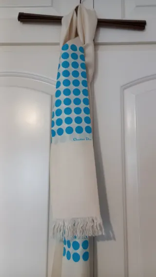 Pañuelo/bufanda Christian Dior lunares azul y blan